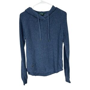 Ralph Lauren Blue Waffle Knit Hoodie Top, Cozy, Midweight, Medium